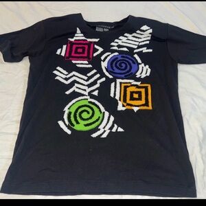 Vtg IB Diffusion Southwestern Top Tee Womens SMALL Beaded Black Wear